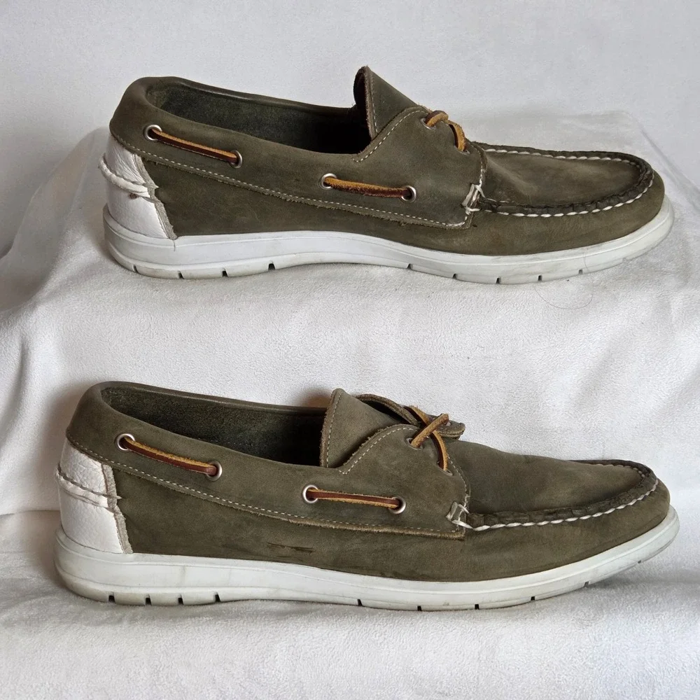 Allen Edmonds Lake Mendota Mens 7.5‎ E Olive Green Nubuck Boat Shoes Nautical